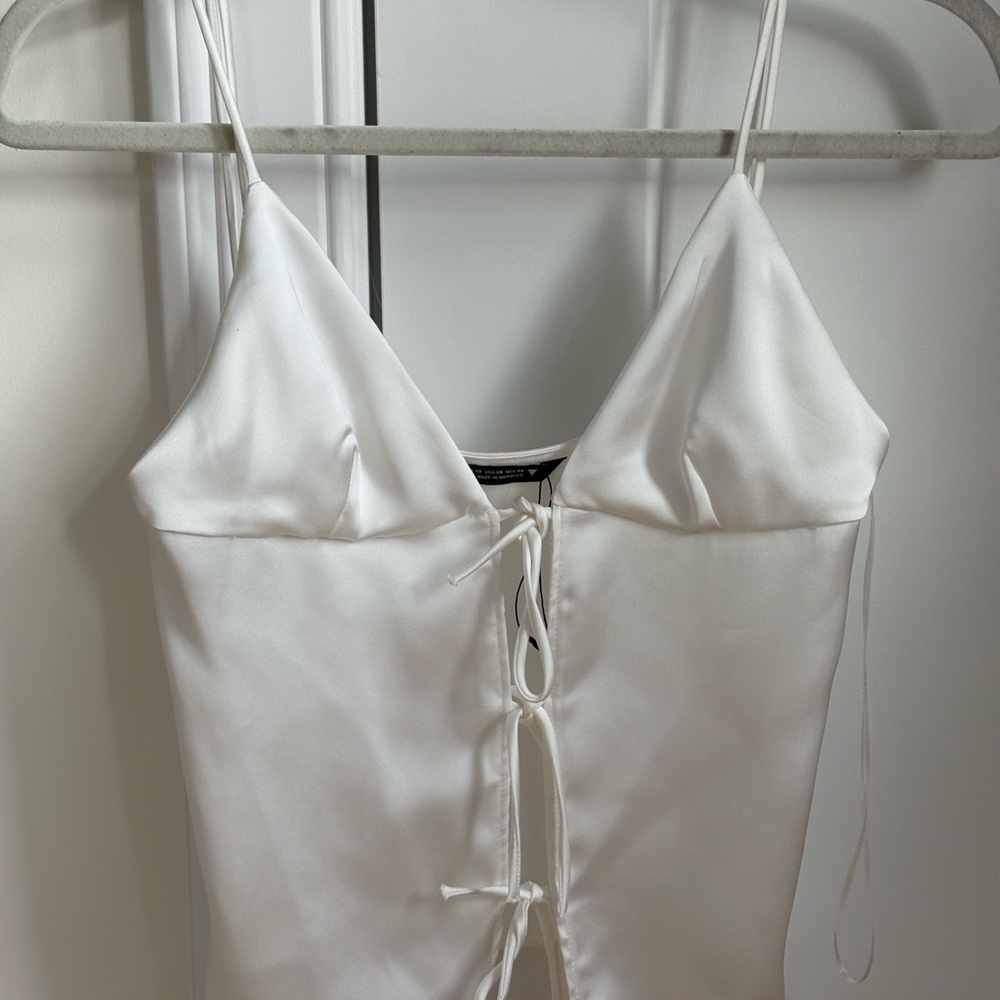 Zara White Satin Lace-Up Top